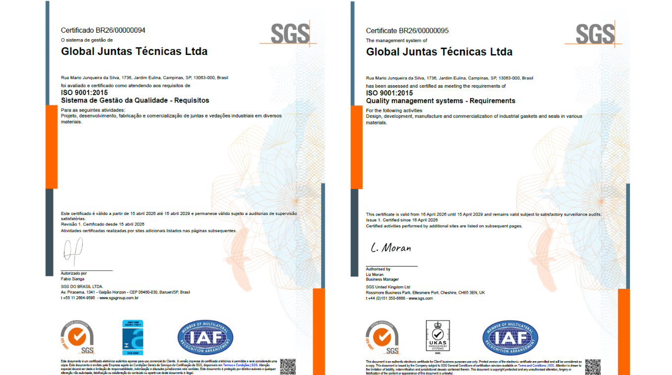Certificado ISO 9001 Global Juntas